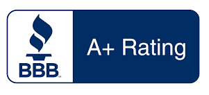 A badge displaying the Better Business Bureau logo and the text "A+ Rating" on a blue background.