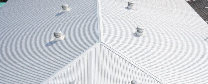 Metal sheet roofing on commercial construction.