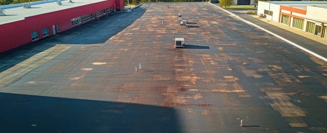 Aerial View of a Large Flat Roof with HVAC Units.