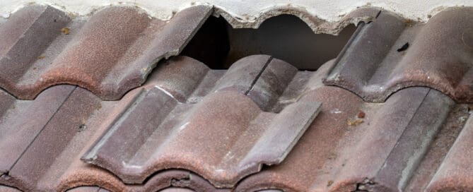 Damaged old roof tile in need of repair.